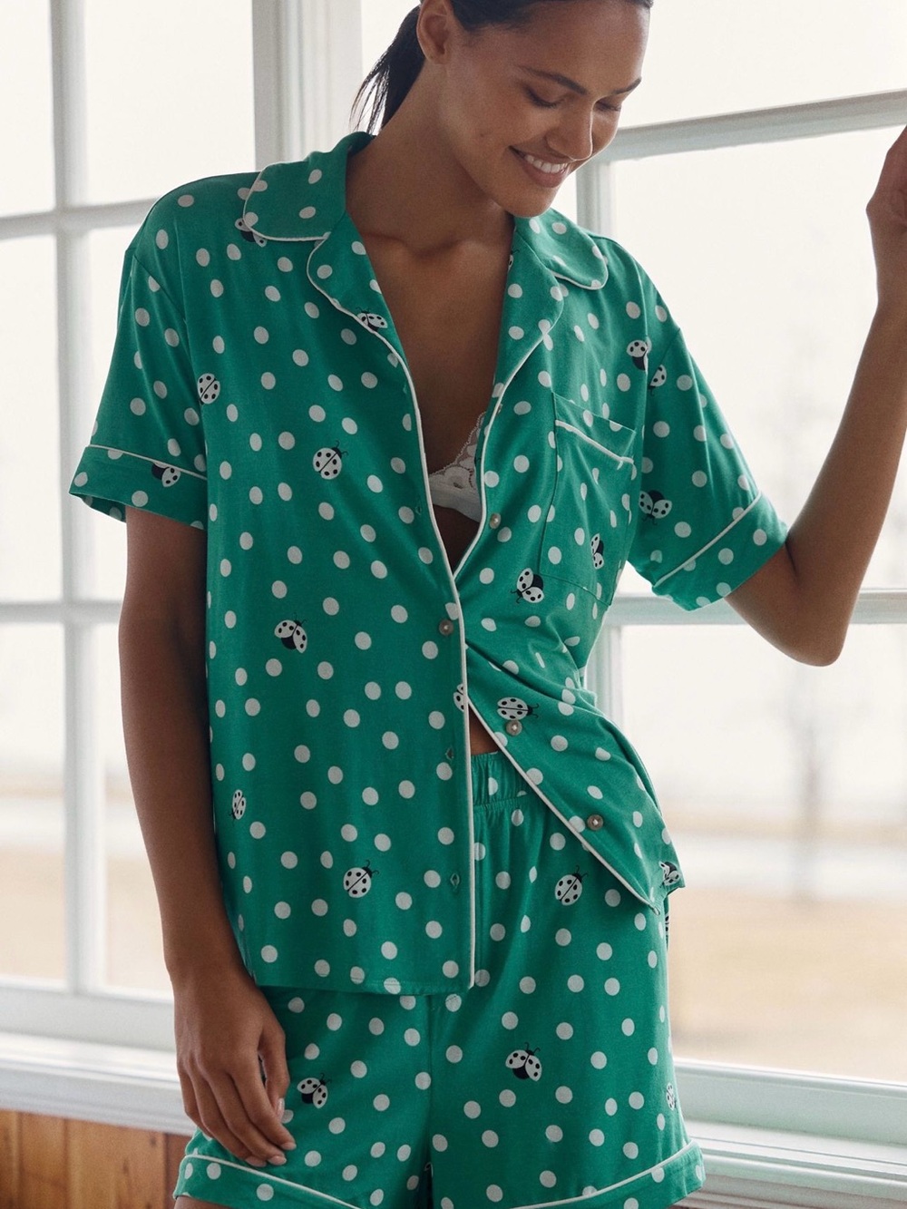 LyreBird ModaLuxe Women's Green Polka Dot Short Pajama Set